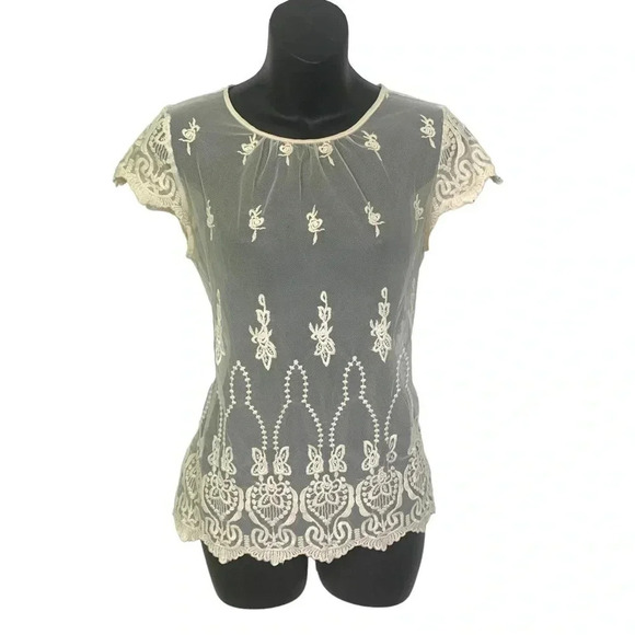 Embroidered Sheer Lace Top - Picture 1 of 5
